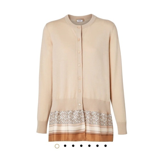 𝅺NWT Burberry Monogram Print Scarf Detail Wool Cardigan Size X-Small - Picture 2 of 9